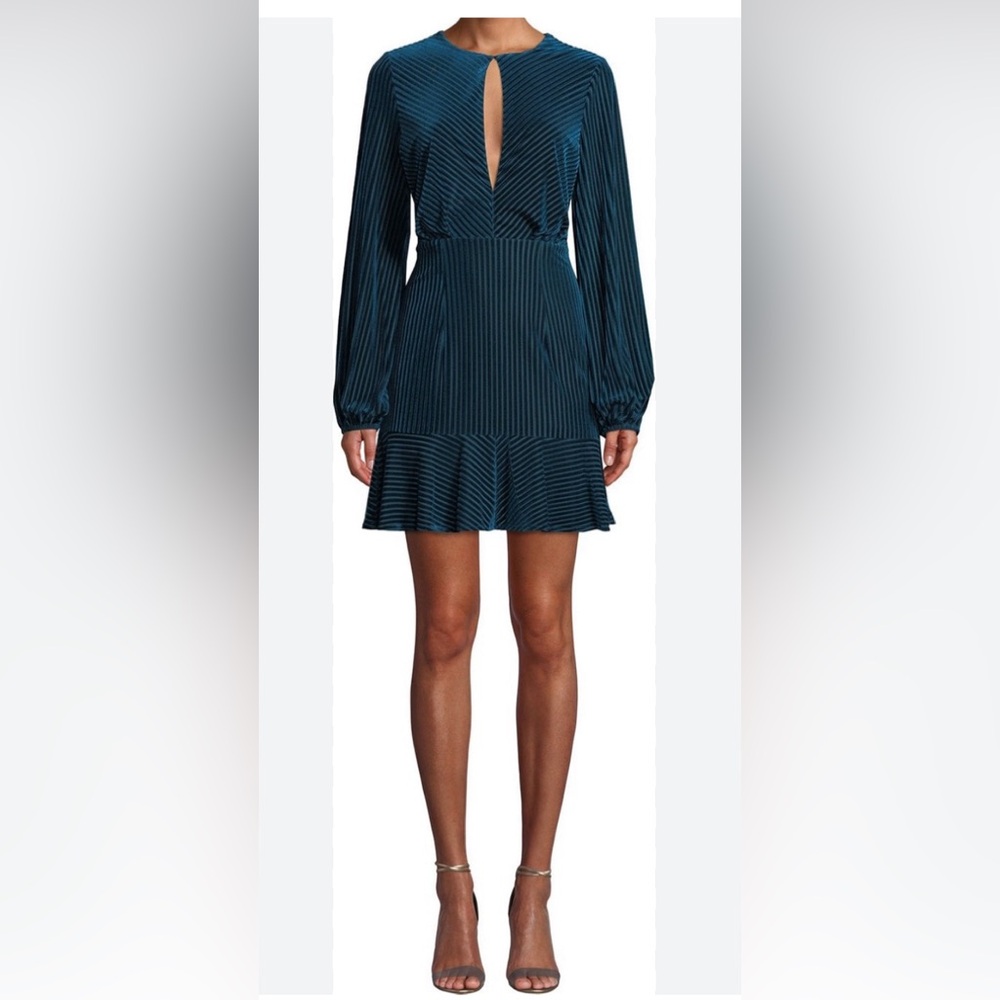 Ryse Drew Velvet Blue/ Green Bell Sleeve Cocktail Dress